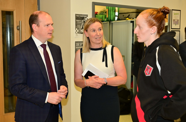 Minister Lyons with Sports Institute Manager Orlagh Watters and Olympic swimmer Danielle Hill