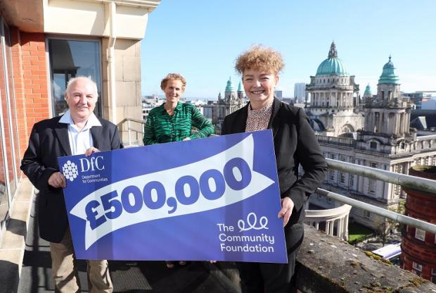 Announcing a £250,000 investment in a new philanthropy fund is Communities Minister Carál Ní Chuilin pictured with Siofra Healy, Director of Philanthropy at the Community Foundation and philanthropist Dr Terry Cross.