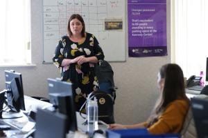 Department of Communities Minister, Deirdre Hargey, as she visited staff at Andersonstown Jobs and Benefits office