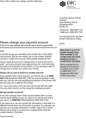 Payment Account Letter