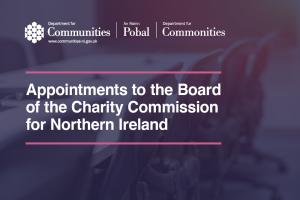 Purple graphic with a fade boardroom in the background. White text reads 'Appointmens to the Board of the Charity Commission for Northern Ireland'.