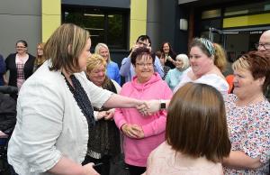 Communities Minister Deirdre Hargey on a visit to the Upper Springfield Development Trust today where she met staff and service users